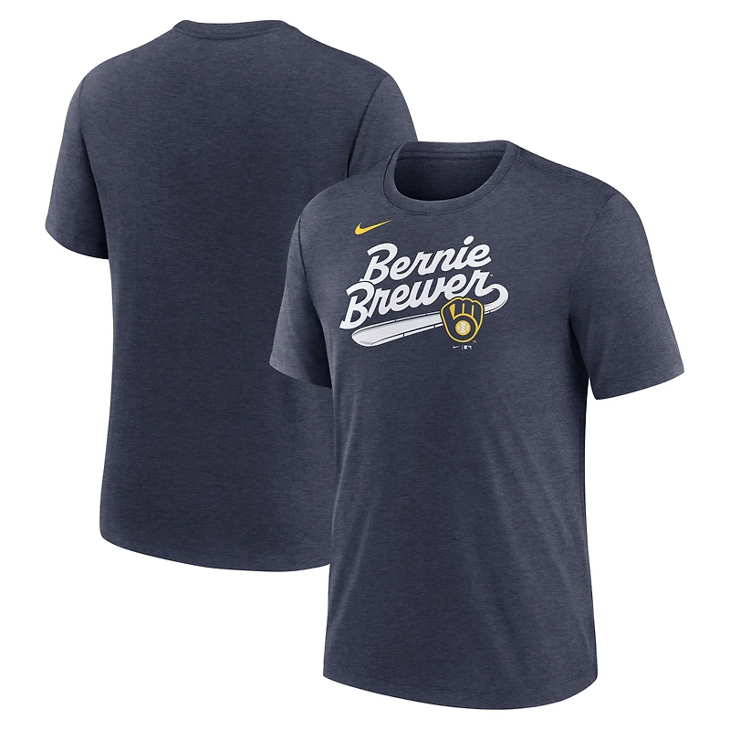 T-shirt Nike bleu marine chiné pour homme, motif mascotte des Milwaukee Brewers