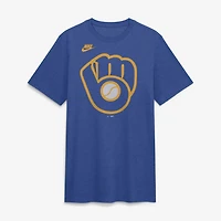 Men's Nike Heather Royal Milwaukee Brewers Cooperstown Logo Tri-Blend T-Shirt
