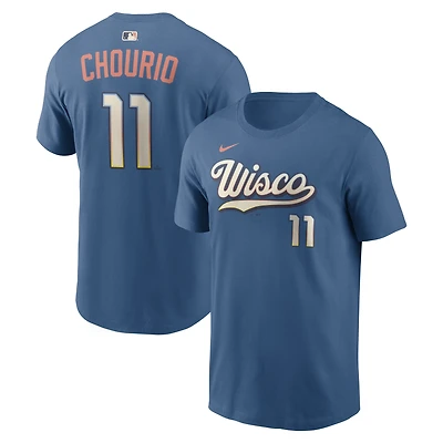 Men's Nike Jackson Chourio Mineral Blue Milwaukee Brewers City Connect Name & Number T-Shirt