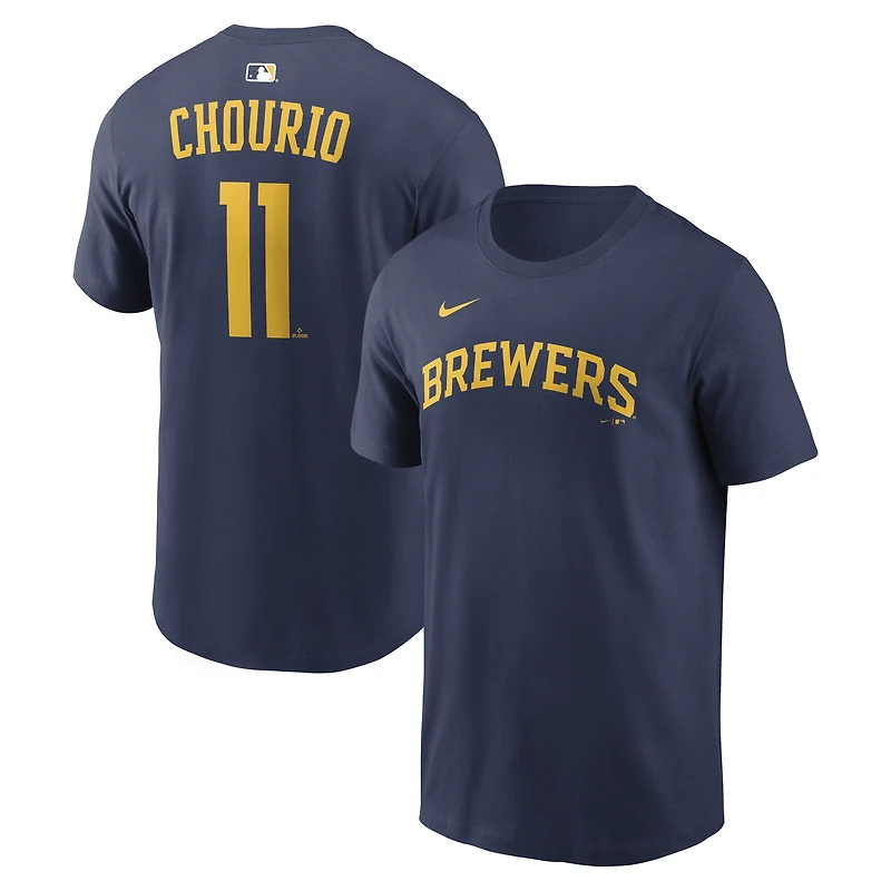 T-shirt Nike Jackson Chourio bleu marine Milwaukee Brewers pour homme, nom et numéro