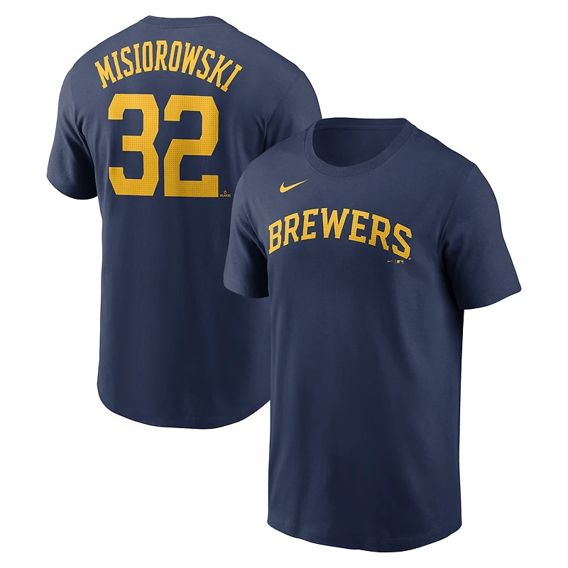 T-shirt Nike Jacob Misiorowski bleu marine pour homme avec nom et numéro Fuse des Milwaukee Brewers