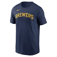 T-shirt Nike Jacob Misiorowski bleu marine pour homme avec nom et numéro Fuse des Milwaukee Brewers