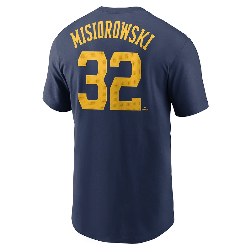 T-shirt Nike Jacob Misiorowski bleu marine pour homme avec nom et numéro Fuse des Milwaukee Brewers