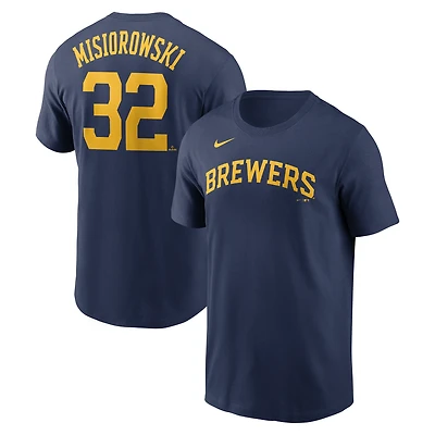 T-shirt Nike Jacob Misiorowski bleu marine pour homme avec nom et numéro Fuse des Milwaukee Brewers