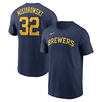 T-shirt Nike Jacob Misiorowski bleu marine pour homme avec nom et numéro Fuse des Milwaukee Brewers