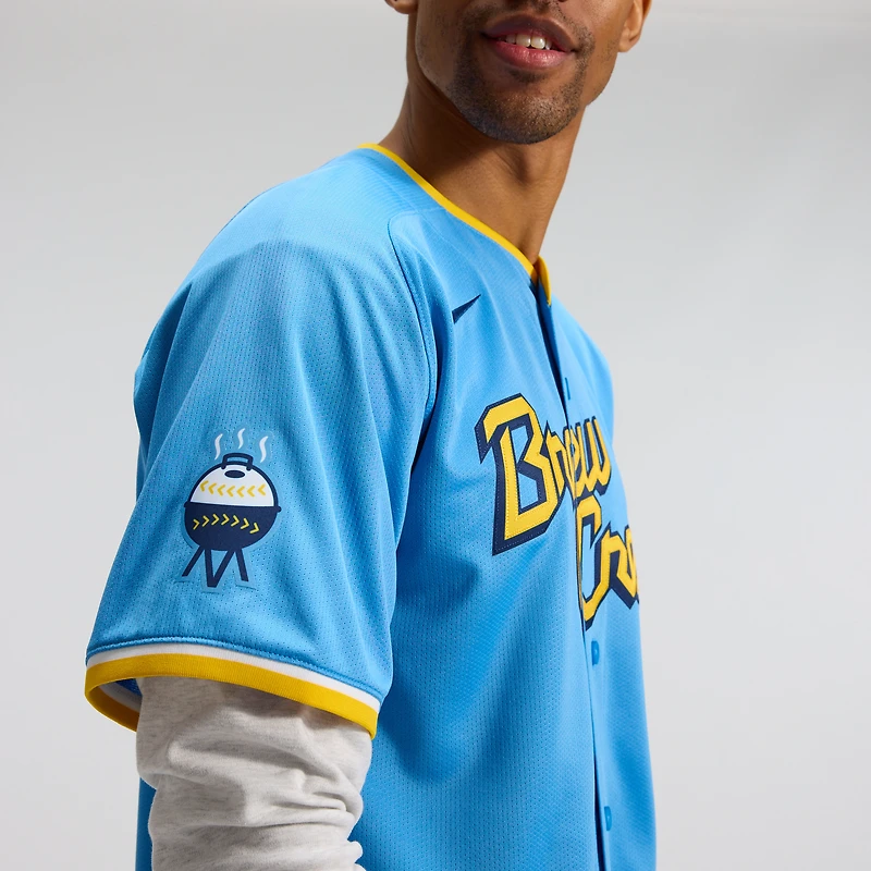 Maillot Nike City Connect Limited bleu clair des Milwaukee Brewers pour homme