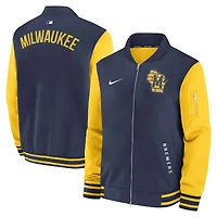 Men's Nike Navy/Gold Milwaukee Brewers Authentic Collection Dugout Relaxed Full-Zip Bomber Jacket