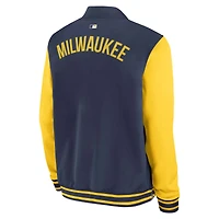 Men's Nike Navy/Gold Milwaukee Brewers Authentic Collection Dugout Relaxed Full-Zip Bomber Jacket