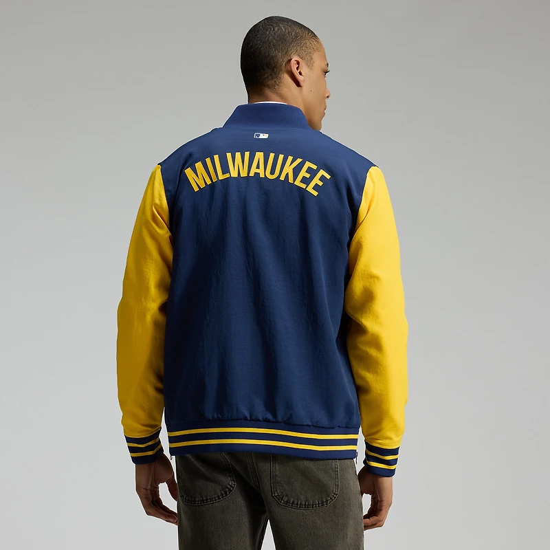 Men's Nike Navy/Gold Milwaukee Brewers Authentic Collection Dugout Relaxed Full-Zip Bomber Jacket