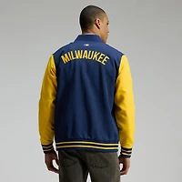 Men's Nike Navy/Gold Milwaukee Brewers Authentic Collection Dugout Relaxed Full-Zip Bomber Jacket