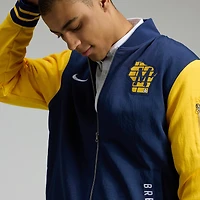 Veste aviateur Nike bleu marine/doré pour homme, collection authentique des Milwaukee Brewers, coupe décontractée entièrement zippée.