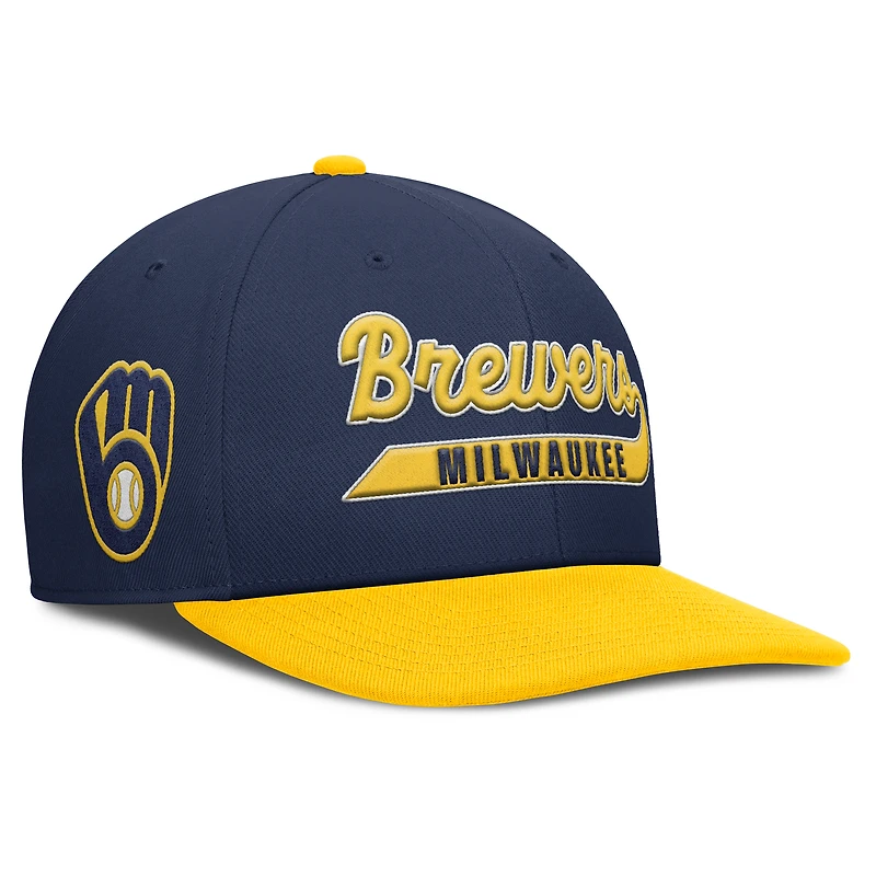 Casquette Nike Pro Performance Snapback bleu marine/doré pour homme des Milwaukee Brewers