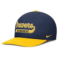 Casquette Nike Pro Performance Snapback bleu marine/doré pour homme des Milwaukee Brewers