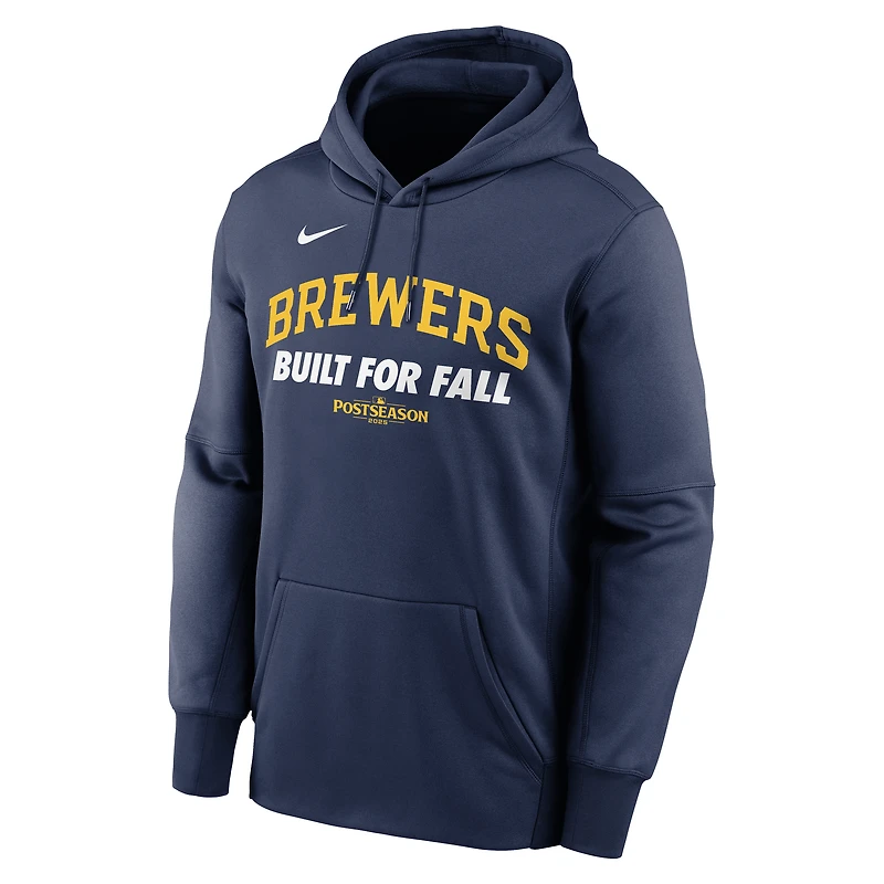 Sweat à capuche Nike bleu marine Milwaukee Brewers 2025 MLB Authentic Collection Therma Fleece pour homme