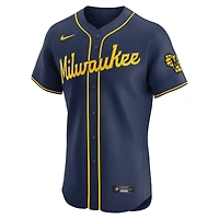 Maillot Nike bleu marine Alternate 2 Elite des Milwaukee Brewers pour homme