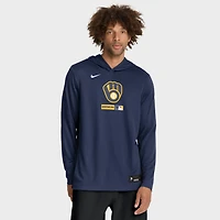 Men's Nike Navy Milwaukee Brewers Authentic Collection Dri-FIT Long Sleeve Hooded T-Shirt