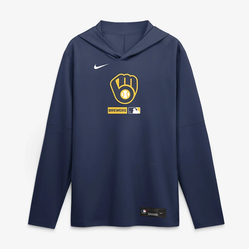 Men's Nike Navy Milwaukee Brewers Authentic Collection Dri-FIT Long Sleeve Hooded T-Shirt