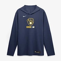 Men's Nike Navy Milwaukee Brewers Authentic Collection Dri-FIT Long Sleeve Hooded T-Shirt