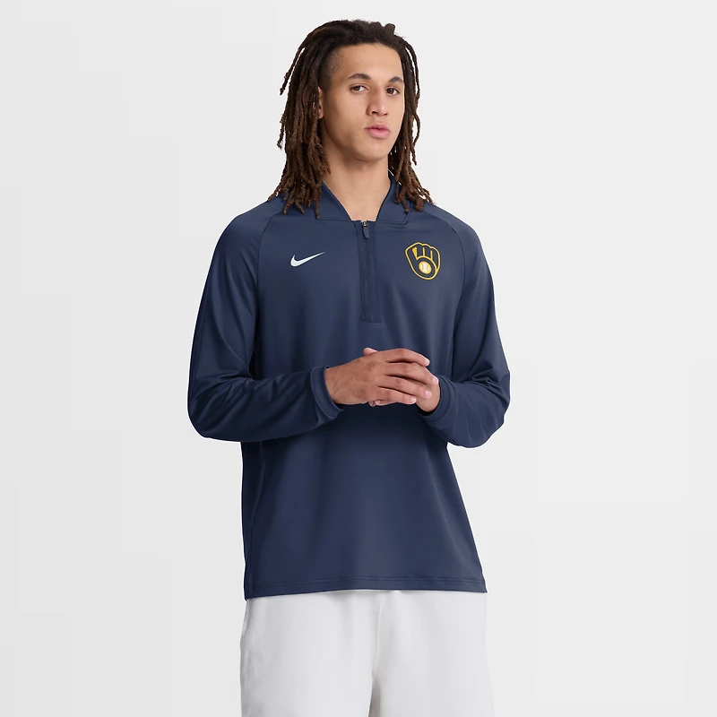Pull-over Nike Dri-FIT à demi-zip raglan, collection Authentic, bleu marine, pour homme