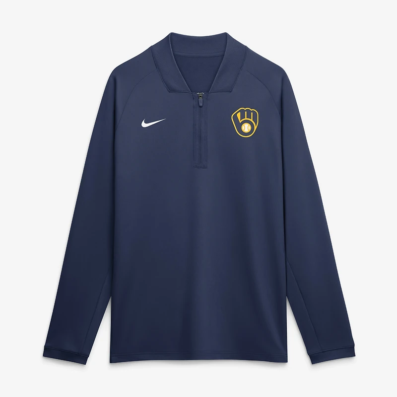 Men's Nike Navy Milwaukee Brewers Authentic Collection Dri-FIT Raglan Half-Zip Pullover