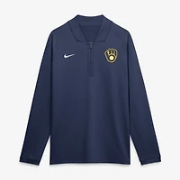 Men's Nike Navy Milwaukee Brewers Authentic Collection Dri-FIT Raglan Half-Zip Pullover
