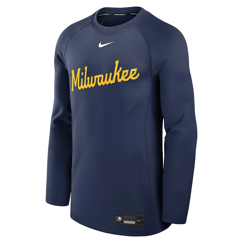 Sweat-shirt à capuche Nike bleu marine Milwaukee Brewers Authentic Collection Game Time Raglan Performance pour homme