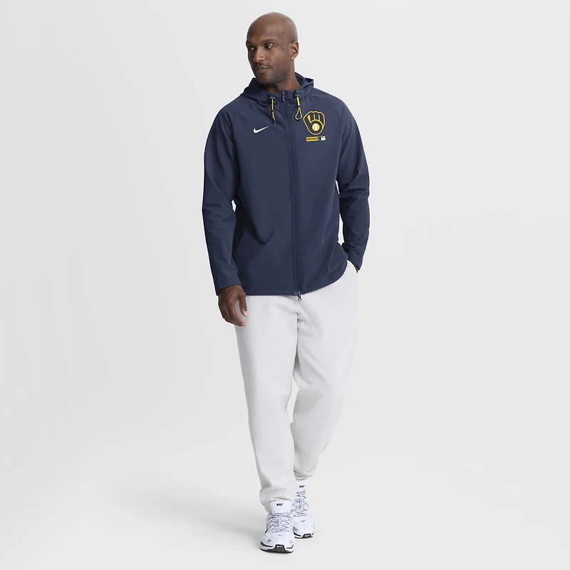 Men's Nike Navy Milwaukee Brewers Authentic Collection Raglan Therma-FIT Full-Zip Hooded Jacket