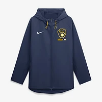 Veste à capuche zippée intégrale Nike Milwaukee Brewers Authentic Collection bleu marine pour homme