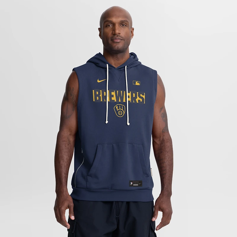 Men's Nike Navy Milwaukee Brewers Authentic Collection Standard Issue Dri-FIT Sleeveless Hoodie