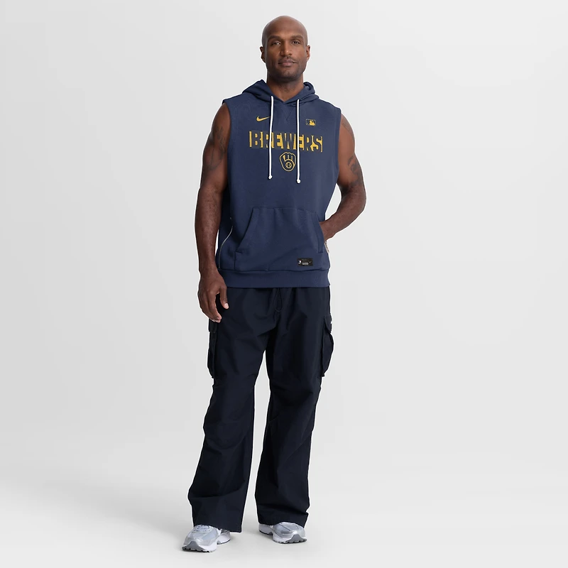 Men's Nike Navy Milwaukee Brewers Authentic Collection Standard Issue Dri-FIT Sleeveless Hoodie