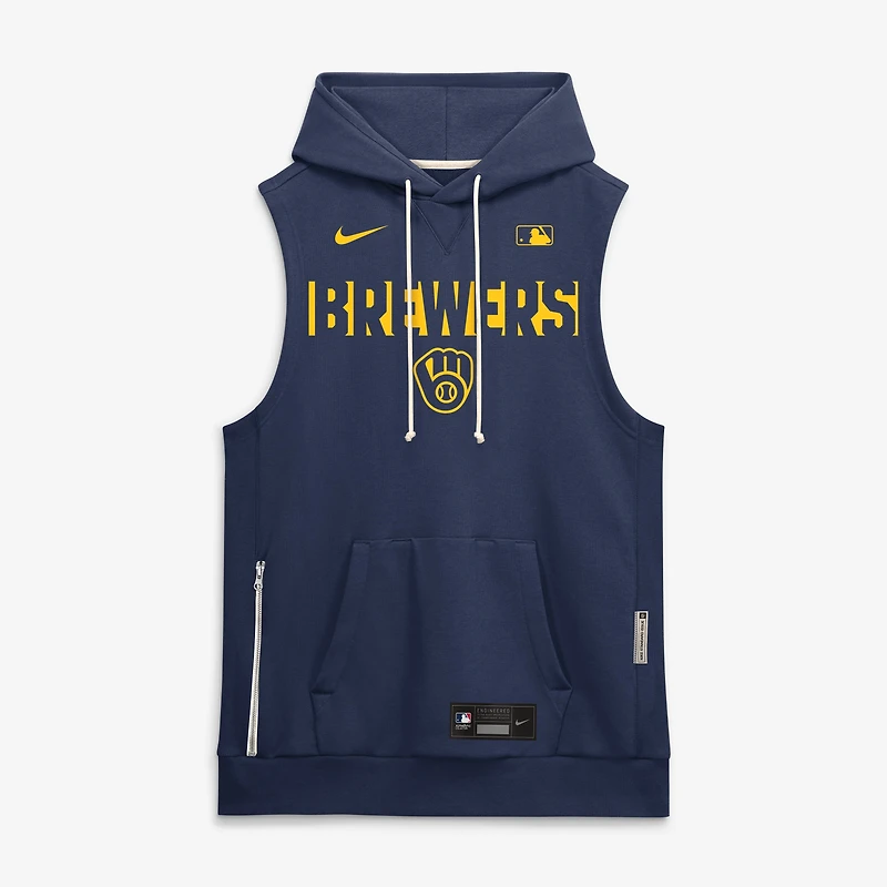 Sweat à capuche sans manches Nike Milwaukee Brewers Authentic Collection Standard Issue Dri-FIT pour homme, bleu marine