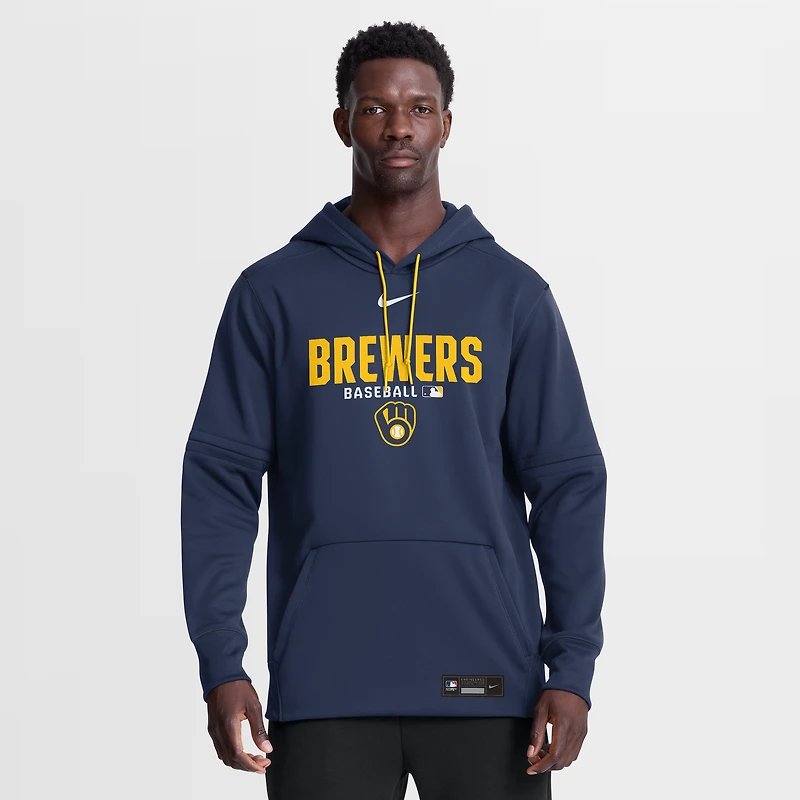 Men's Nike Navy Milwaukee Brewers Authentic Collection Therma-FIT Hoodie