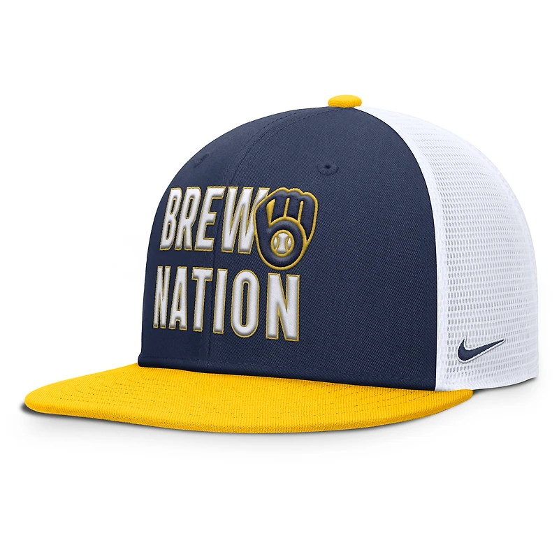 Casquette Snapback Nike Pro Trucker bleu marine pour homme des Milwaukee Brewers