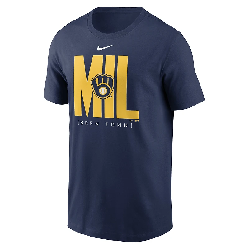 T-shirt Nike pour hommes, bleu marine, tableau de bord des Milwaukee Brewers