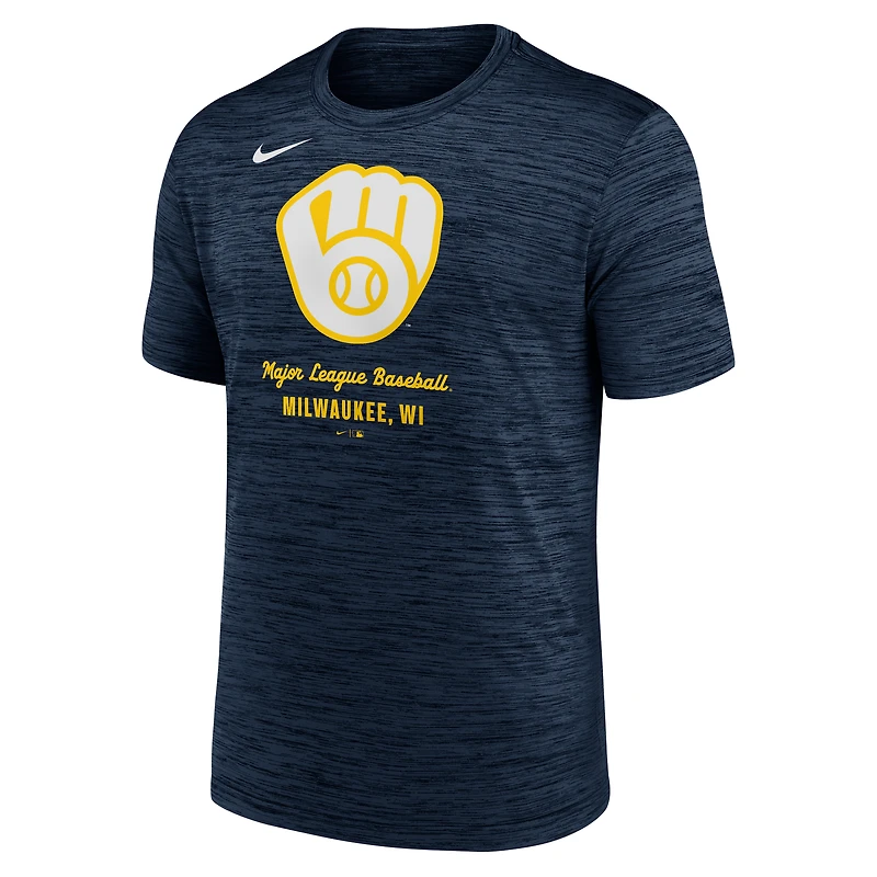 T-shirt Nike bleu marine Milwaukee Brewers Velocity Performance pour homme