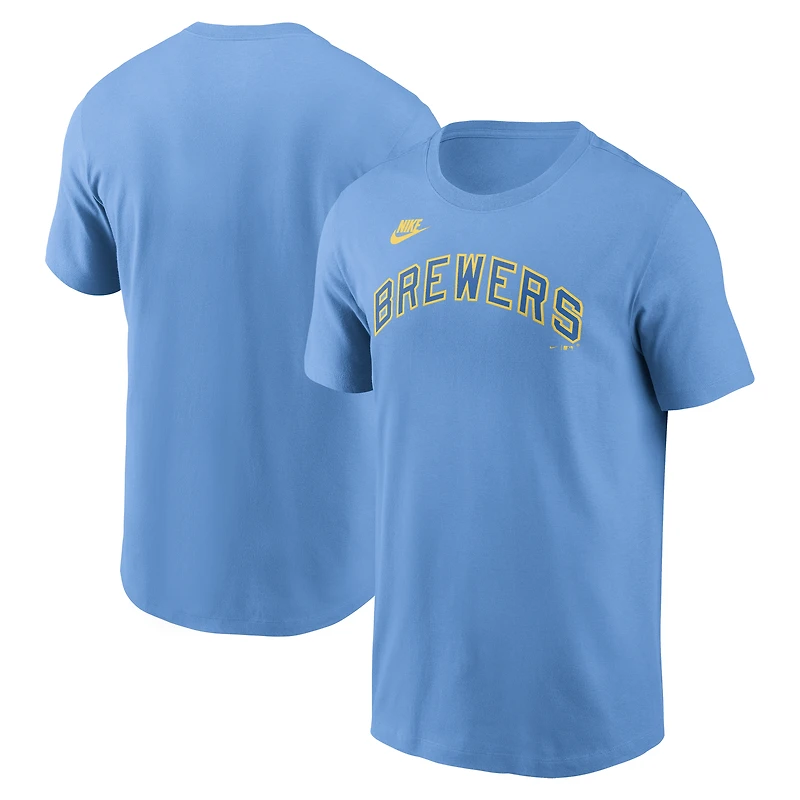 T-shirt Nike bleu poudré avec logo Cooperstown des Milwaukee Brewers pour homme