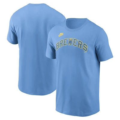 T-shirt Nike bleu poudré avec logo Cooperstown des Milwaukee Brewers pour homme
