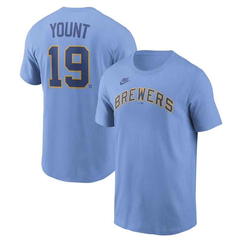Men's Nike Robin Yount Powder Blue Milwaukee Brewers Cooperstown Collection Name & Number T-Shirt