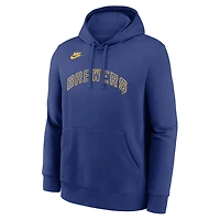 Sweat à capuche Nike Royal Milwaukee Brewers Cooperstown Collection Wordmark Club pour homme