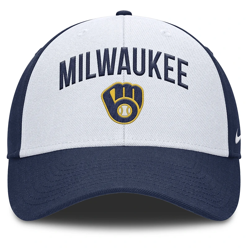 Casquette ajustable Nike Club Performance pour homme, blanc/bleu marine, Milwaukee Brewers