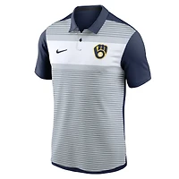 Men's Nike White/Navy Milwaukee Brewers Vapor Striped Dri-FIT Polo