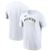 Men's Nike White Milwaukee Brewers Cooperstown Collection Wordmark T-Shirt