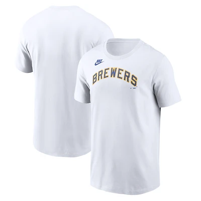 T-shirt Nike blanc pour homme, collection Cooperstown, Milwaukee Brewers, logo