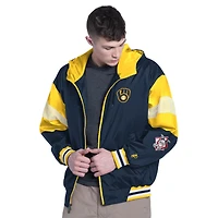Veste à capuche zippée légère pour homme Pro Player, bleu marine/or, Milwaukee Brewers Legacy
