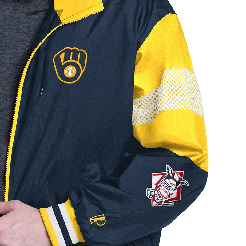 Men's Pro Player Navy/Gold Milwaukee Brewers Legacy Lightweight Full-Zip Hooded Jacket