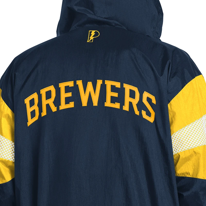 Men's Pro Player Navy/Gold Milwaukee Brewers Legacy Lightweight Full-Zip Hooded Jacket