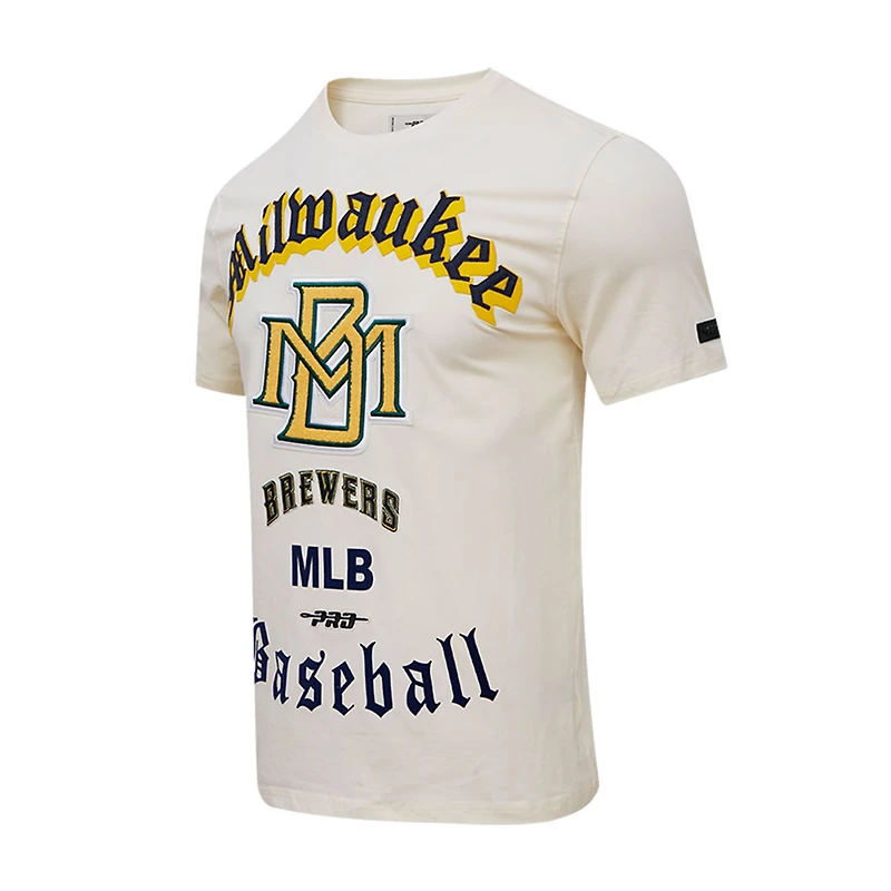 T-shirt pour homme Pro Standard Cream Milwaukee Brewers Cooperstown Collection Old English