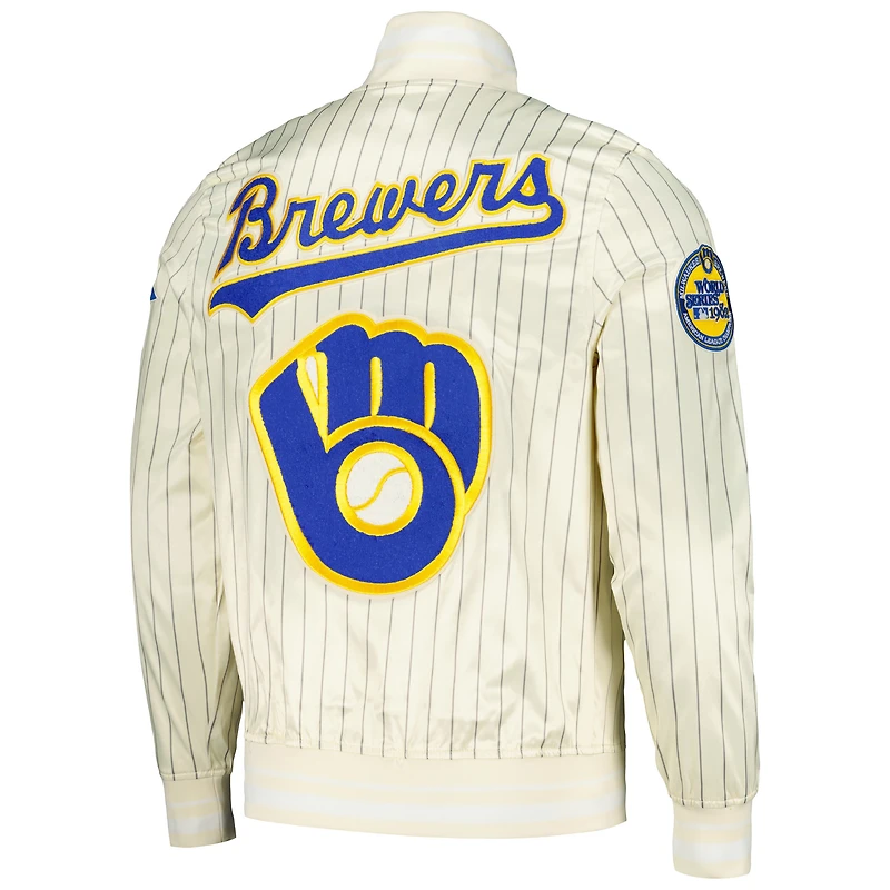 Veste Pro Standard crème pour hommes Milwaukee Brewers Cooperstown Collection Pinstripe Retro Classic Satin Full-Snap Jacket