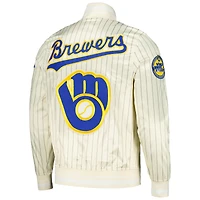 Veste Pro Standard crème pour hommes Milwaukee Brewers Cooperstown Collection Pinstripe Retro Classic Satin Full-Snap Jacket
