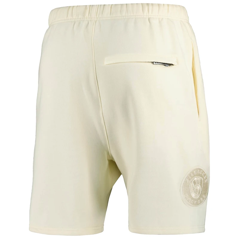 Men's Pro Standard Cream Milwaukee Brewers Neutral Fleece Shorts